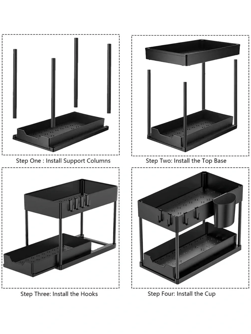 Under-Shelf Slide-Out Organizer Rack - Matte Black